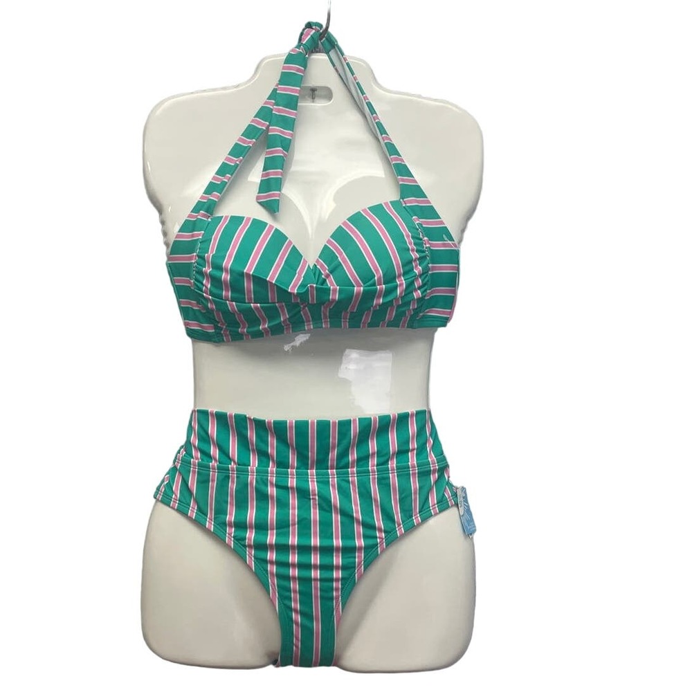 New Draper James Womens Small UPF 50+ Hipster 2-Piece Neck Tie Bikini Swim Suit